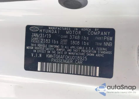 2019 Hyundai Veloster 2.0 из США, поврежденный, VIN KMHTG6AF0KU018925